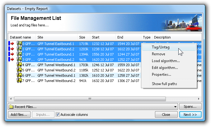 File Management List, with right-click menu