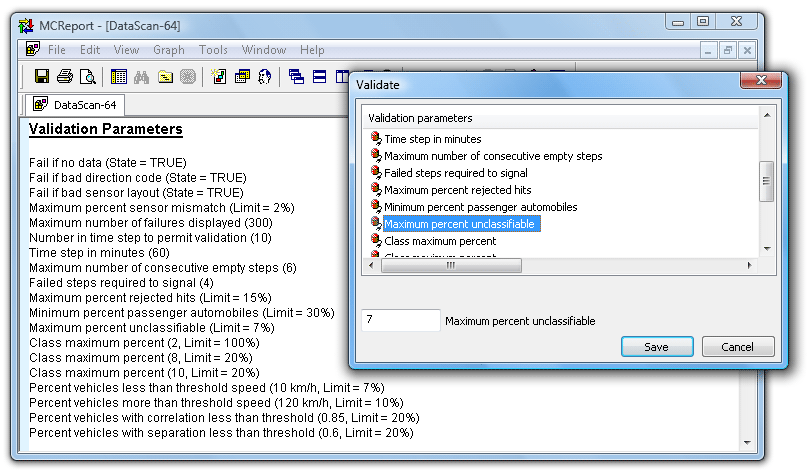 Data Scan validation parameters