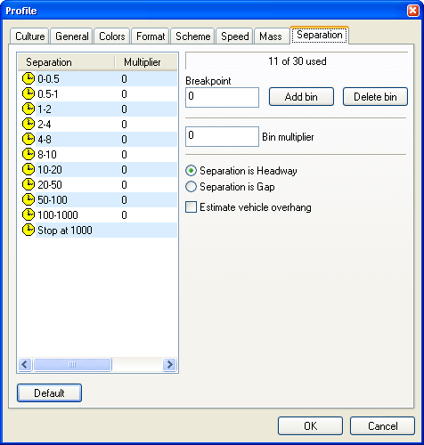 Separation settings in the Advanced Profile settings
