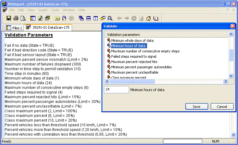Data Scan validation parameters