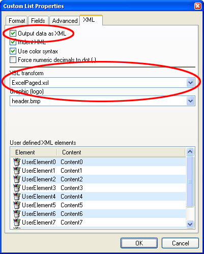 Custom List XML output options