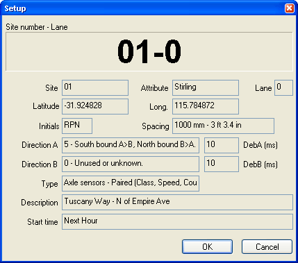 Confirmation of site setup parameters