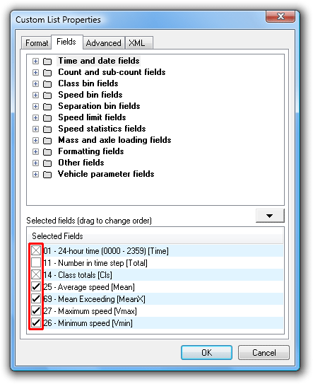 Selecting fields to plot