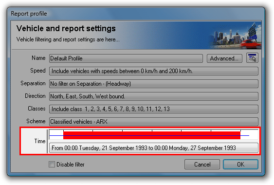 Profile time filter settings