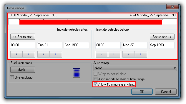 Manually setting the Profile time range