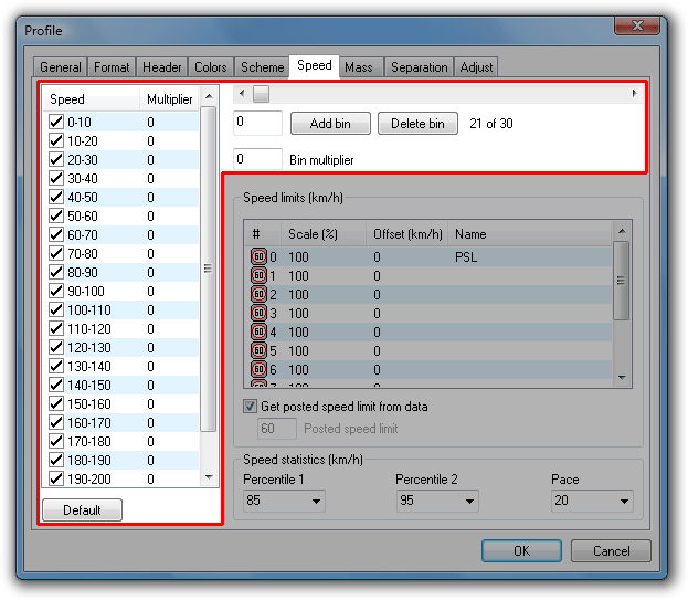 Modifying speed bins