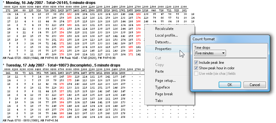 Vehicle Counts report, with format options