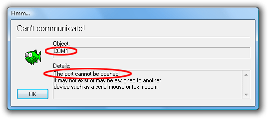 Can't communicate - port cannot be opened