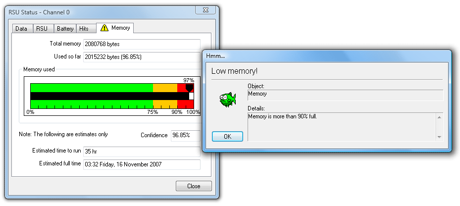 Memory usage warning message