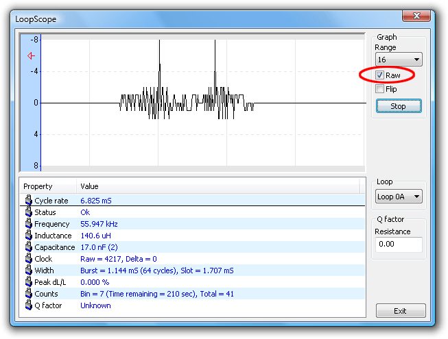 LoopScope in raw mode showing drift and interference
