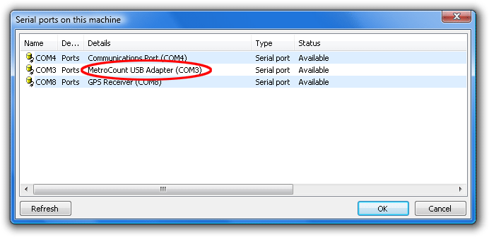 Selecting a serial port