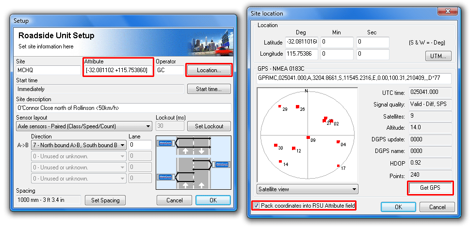 Using a GPS unit to set a site's location