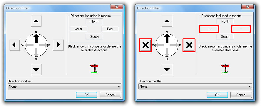 Toggling included directions